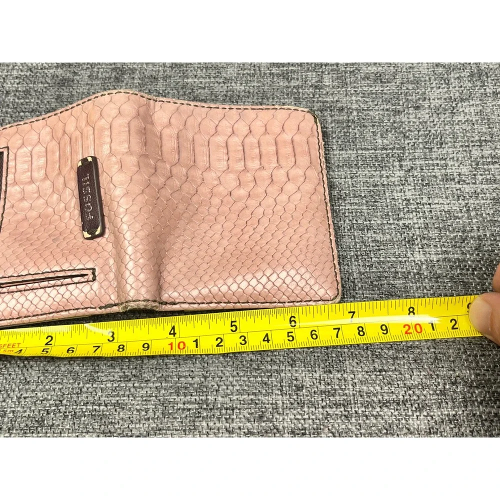 Fossil Pink Snakeskin Embossed Leather Bifold Wallet Small Grey Interior